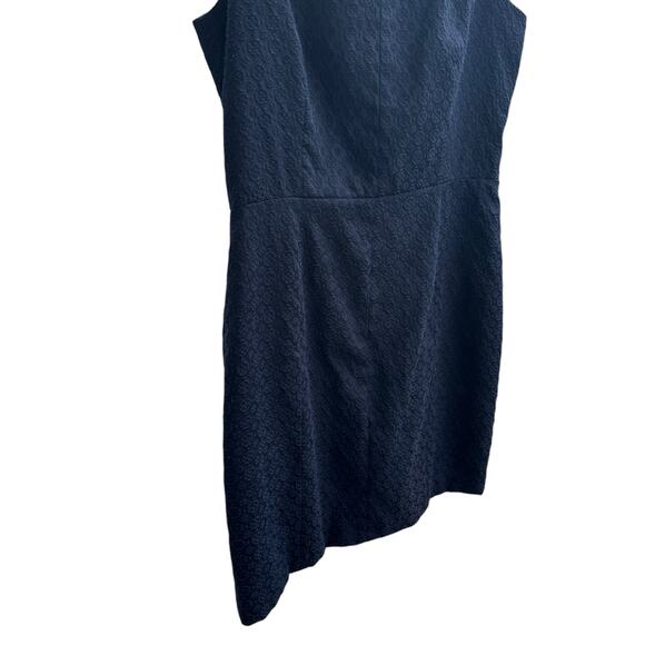 Theory Embroidered Navy Blue Cap Sleeve Dress Size 10 Textured Formal Dressy - Picture 9 of 11